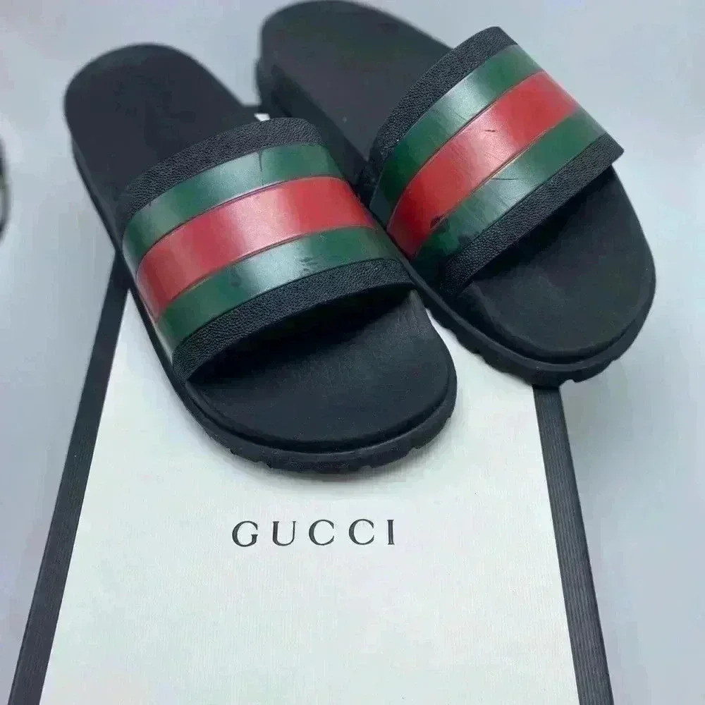 Gucci slide sandal with web GG red green lido